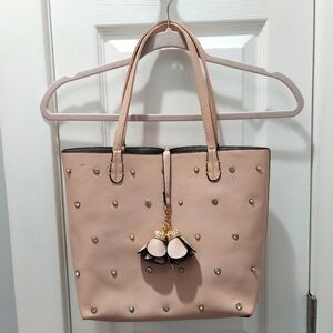 Pink shoulder strap pocket book pearl and sequin front rose petal closure